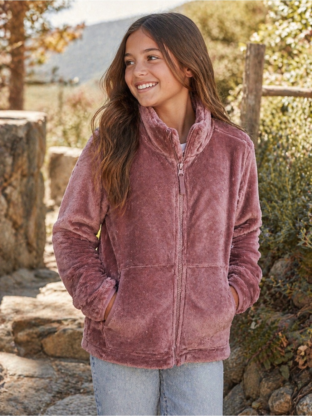 NWT Ci Sono Kids Mauve Faux Fur Plush Zip Jacket Size 12 Cozy Soft